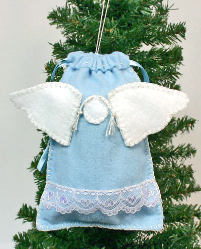 Easy Angel Crafts Angel Gift Bag finished bag hanging on tree