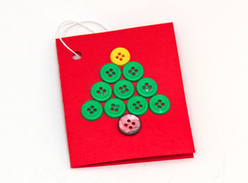 Christmas Tree Gift Tag finished with green buttons