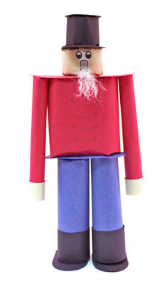 Construction Paper Nutcracker Doll finished and proudly standing tall