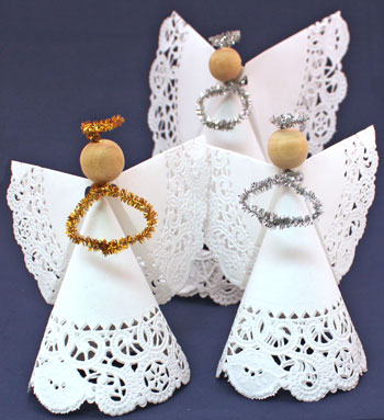 Easy Angel Crafts Doily Paper Angel group of three angels