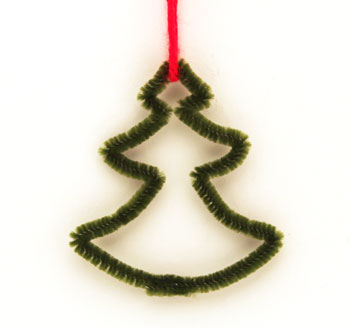 Easy Christmas Crafts Chenille Stem Christmas Tree finished olive green with red yarn