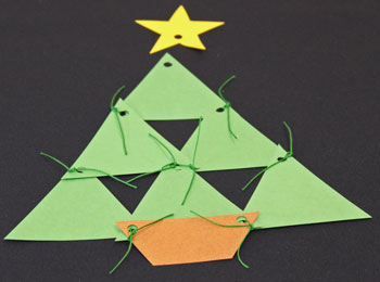 Easy Christmas Crafts Construction Paper Triangles Christmas Tree step 7 finish tying triangles together