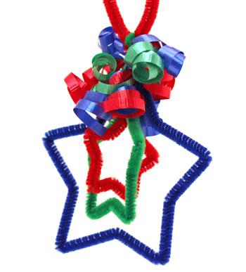 Easy Christmas Crafts Three Stars Chenille Ornament finished and on display