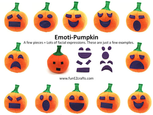 Easy Felt Crafts Emoti-Pumpkin showing several different expressions