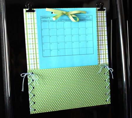 Easy paper crafts pocket calendar finished and hanging on refrigerator