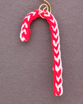 braided candy cane ornament in red and white