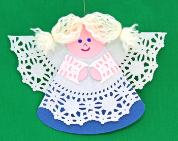 Cardstock and Doily Angel finished in blue and pink