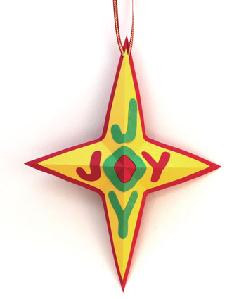 Joyful Star Ornament finished and hanging on display