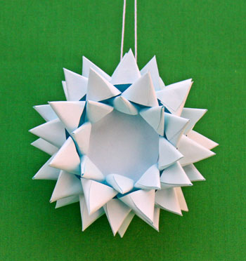 Paper Chrysanthemum Ornament finished and hanging on display