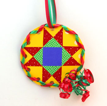 Paper Quilt Patch Ornament finished and on display