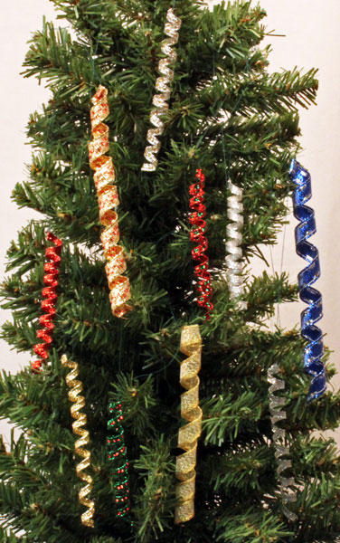 Wired Ribbon Icicles Ornaments hanging on a Christmas tree