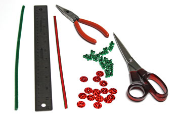 Bead and Sequin Wreath Ornament materials and tools