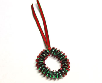 Bead and Sequin Wreath Ornament step 6 pull ribbon ends