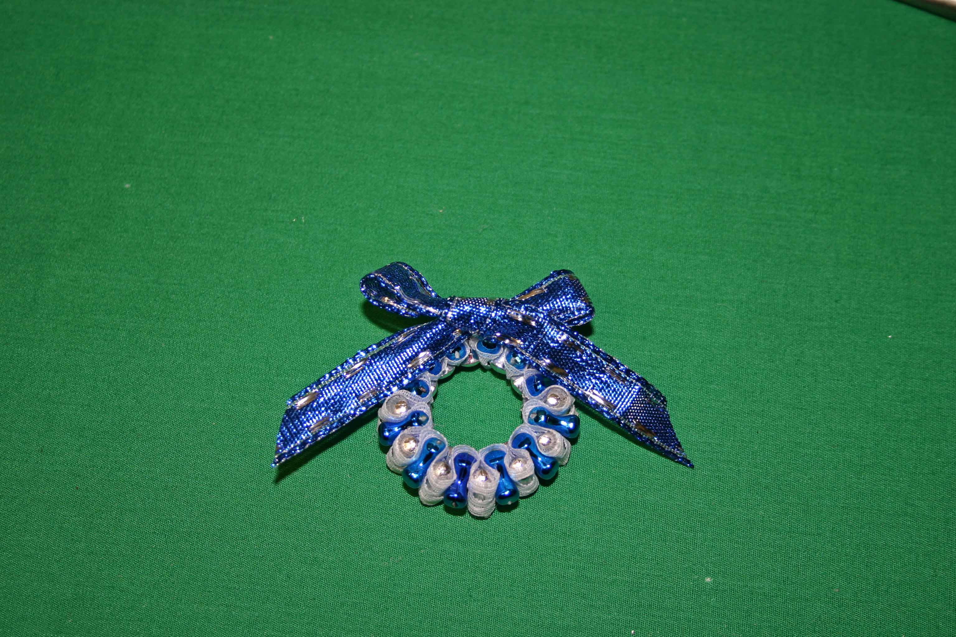 Beaded Christmas wreath blue silver add bow