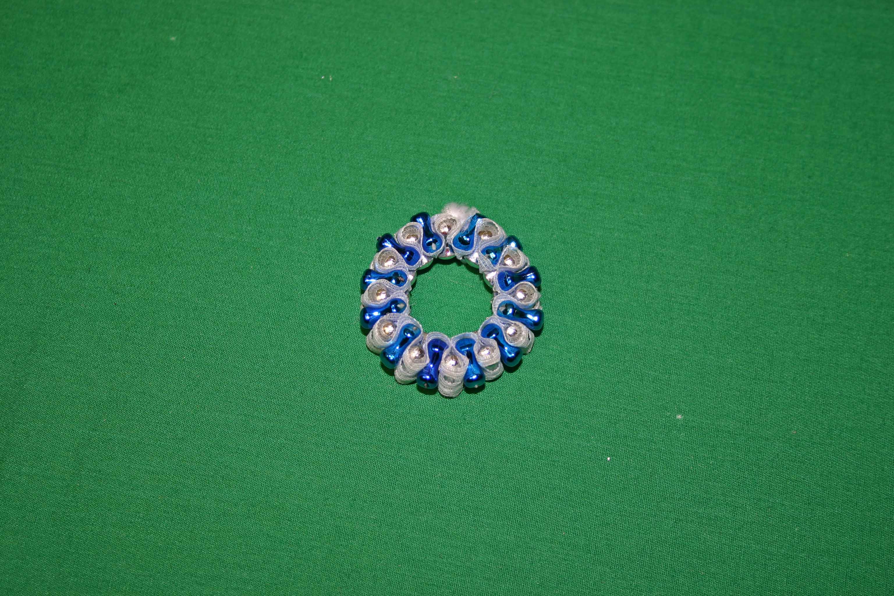 Beaded Christmas wreath blue silver finished circle