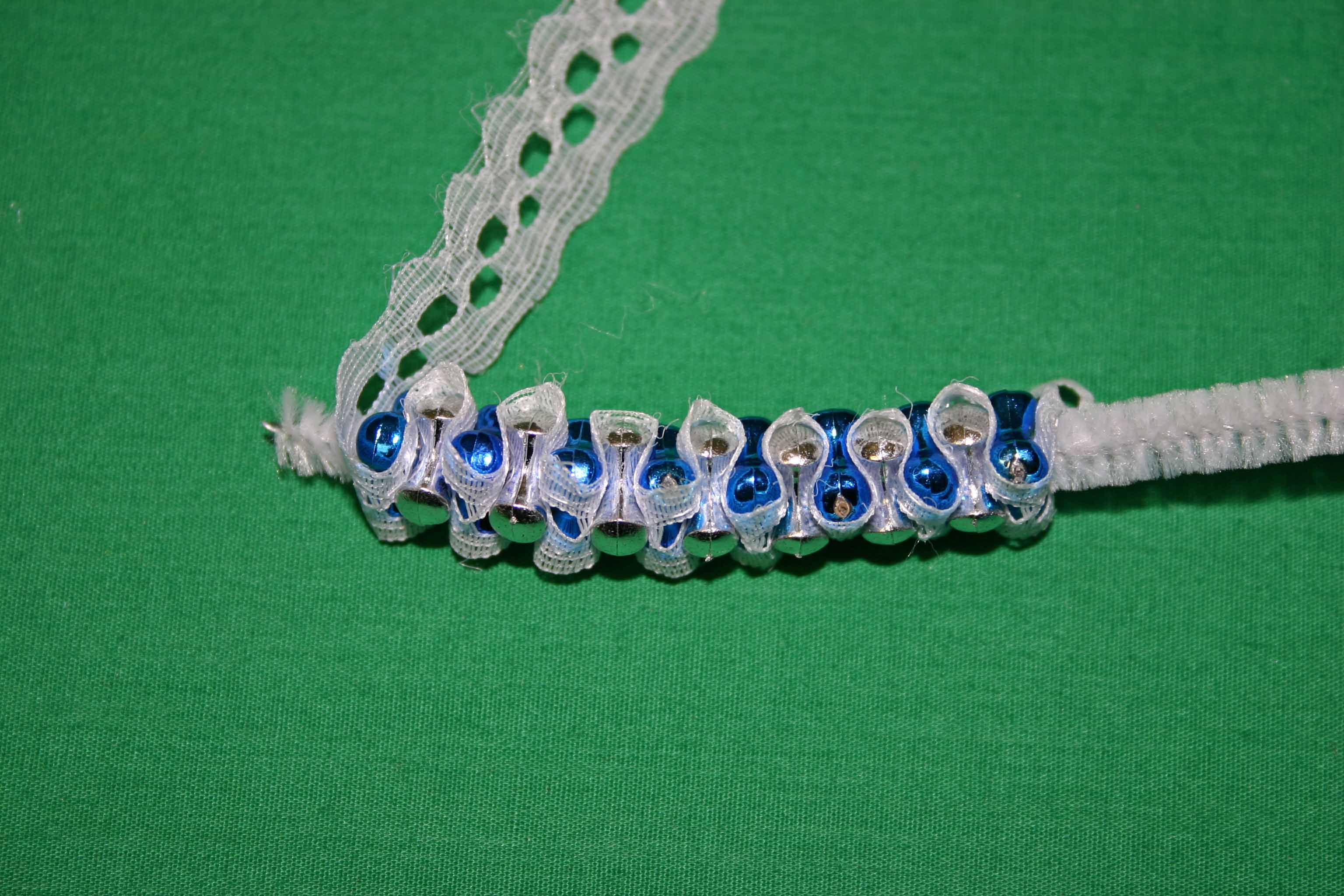 Beaded Christmas wreath blue silver continue with more beads