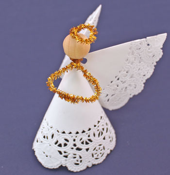 Easy Angel Crafts Doily Paper Angel step 14 twist wire ends together
