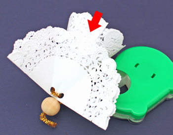 Easy Angel Crafts Doily Paper Angel step 16 tape wings to cone