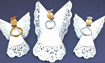 Easy Angel Crafts Doily Paper Angel three finished standing horizontally