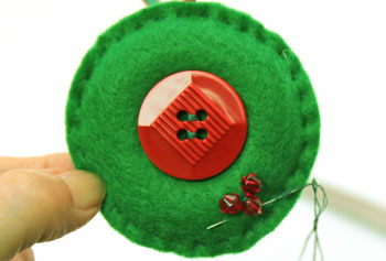 Easy Christmas Crafts Button Wreath Ornament step 12 add other two beads