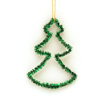 Easy Christmas Crafts Chenille Stem Christmas Tree finished using a shiny green chenille stem