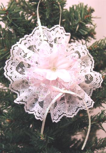 Easy Christmas Crafts Lace Flower Ornament step 16 hang finished ornament on tree