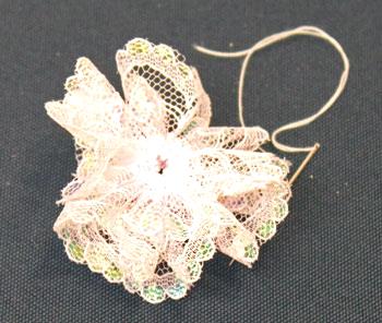 Easy Christmas Crafts Lace Flower Ornament step 8 pull thread to gather lace