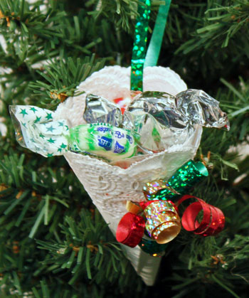Easy Christmas Crafts Paper Doily Cone Ornament step 11 hang on tree