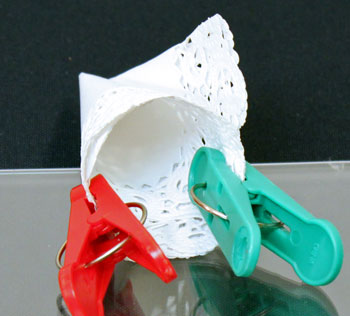 Easy Christmas Crafts Paper Doily Cone Ornament step 4 form the paper cone