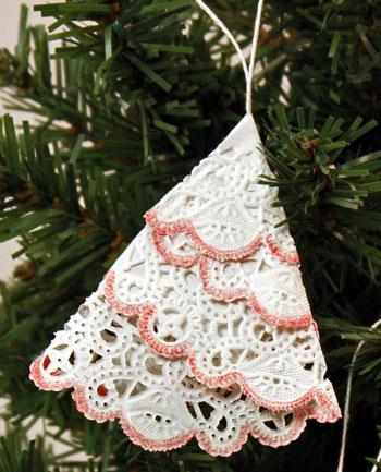 Easy Christmas Crafts Paper Doily Folded Christmas Tree Ornament step 10 hang on tree