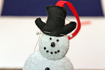 Easy Christmas Crafts Snowman step 19 pin and sew hat front to snowman's head