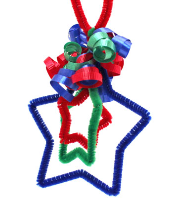 Easy Christmas Crafts Three Stars Chenille Ornament finished and hanging as decoration