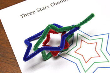 Easy Christmas Crafts Three Stars Chenille Ornament step 12 connect red, green and blue stars