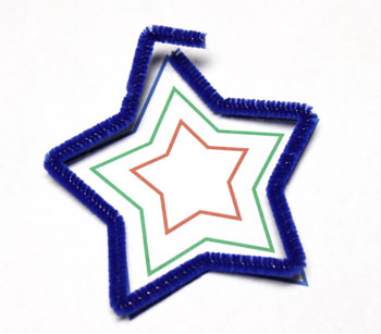 Easy Christmas Crafts Three Stars Chenille Ornament step 2 follow template to bend blue wire into large star shape