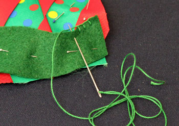 Easy Christmas Crafts Woven Ribbon Christmas Tree Door Hanger step 11 stitch along top edge of felt strip