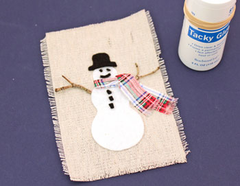 Easy Christmas Crafts Felt and Twig Snowman step 10 glue hat