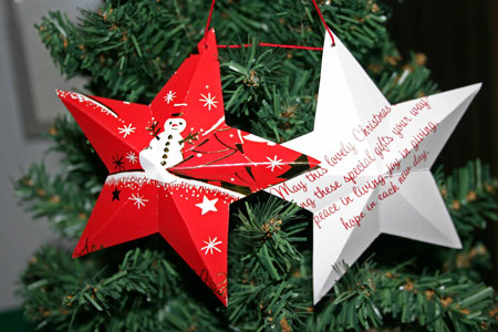 Easy Christmas crafts five point star snowman card hanging on tree