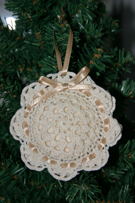 Easy Christmas crafts doily sachet ornament beige