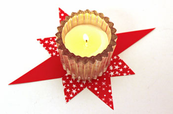 Easy Paper Crafts 8 Point Star red and white with a white votive candle
