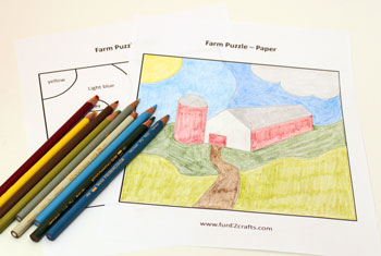 Easy Paper Crafts Farm Puzzle step 2 color the farm shapes