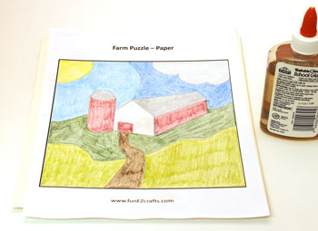 Easy Paper Crafts Farm Puzzle step 4 glue farm to poster board allow to dry
