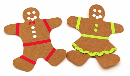Easy Paper Crafts Gingerbread Man and Gingerbread Woman step 2 add red and green decorations