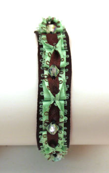 Easy Ribbon Beaded Bracelet finished brown and green