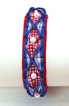 Easy Ribbon Beaded Bracelet finished red, blue and white