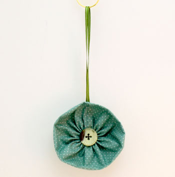 Fabric Flower Ornament finished hanging on display