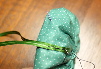 Fabric Flower Ornament step 11 finish ribbon loop