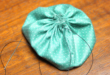 Fabric Flower Ornament step 6 pull thread to gather