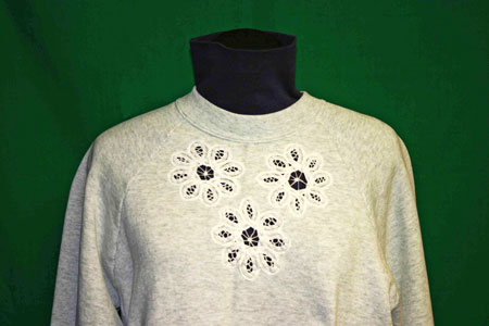 Frugal-Fun-Crafts-Gray-Sweatshirt-with-three-Battenberg-lace-inserts