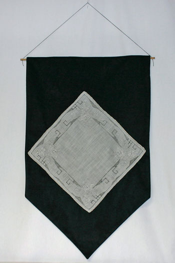 Frugal fun crafts handkerchief wall hanging finished and hanging on wall