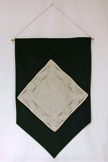 Frugal fun crafts handkerchief wall hanging finished on wall